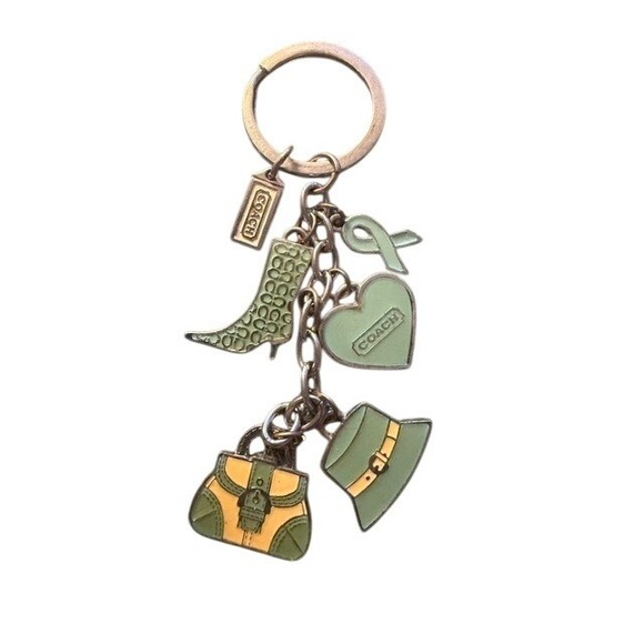Coach Accessories - Coach Vintage Multi Charm Keychain Green Enamel Boot Heart Bag Hat Key Fob